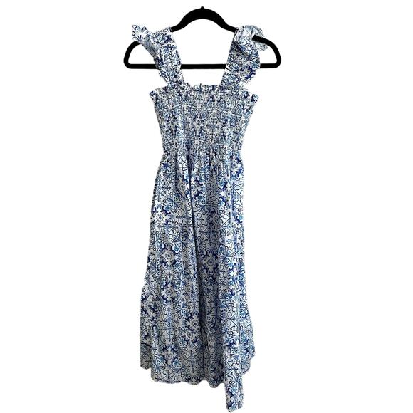 Hill House Ellie Nap Printed Midi Dress Blue Mosaic - Picture 2 of 5
